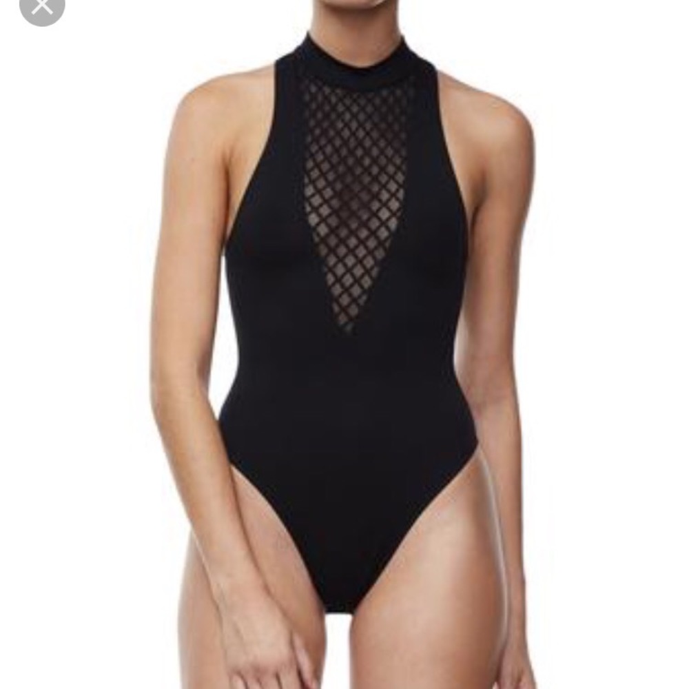 Good American deep V mesh bodysuit
